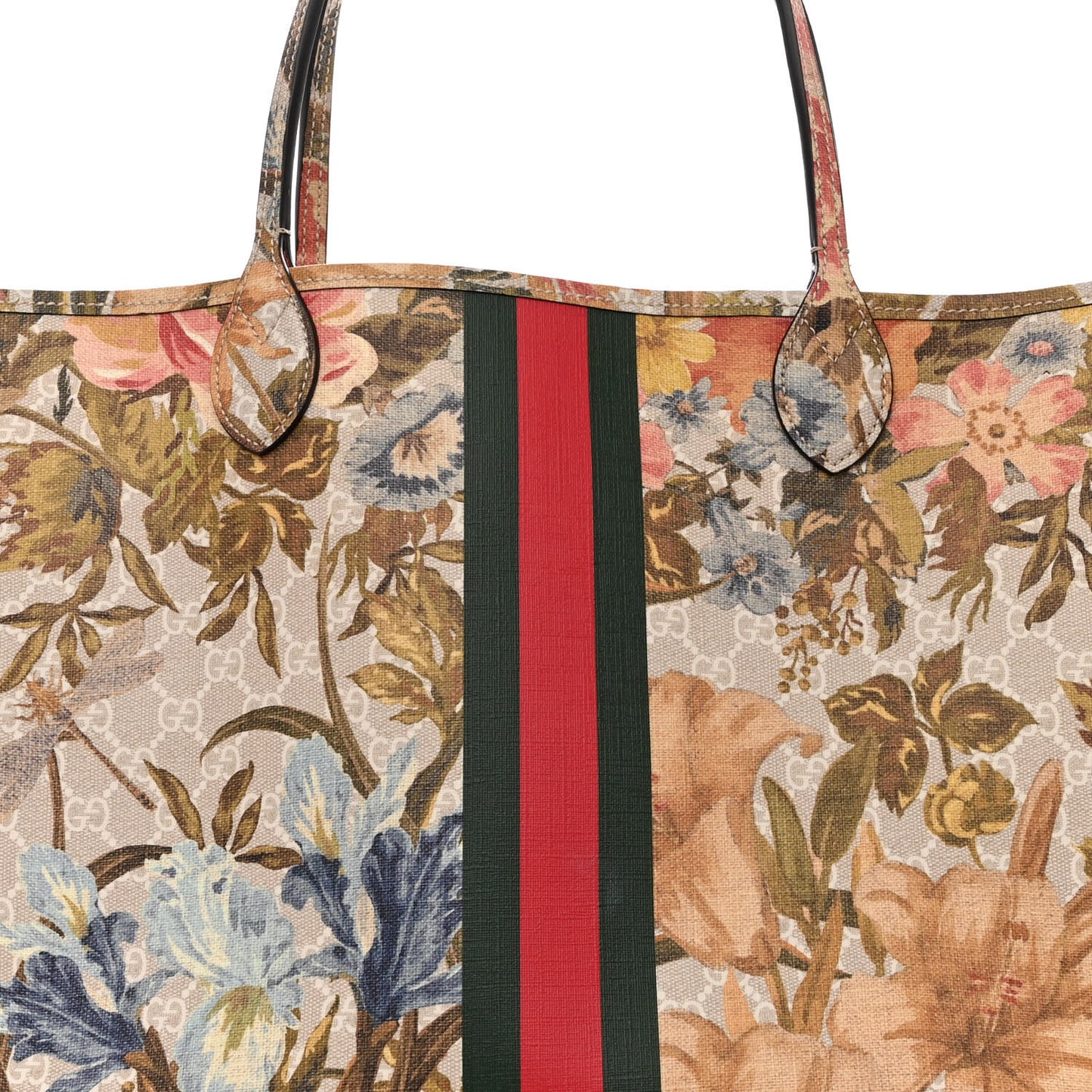 GG Supreme Monogram Water Flora Web Large Ophidia Tote Beige White Multicolor