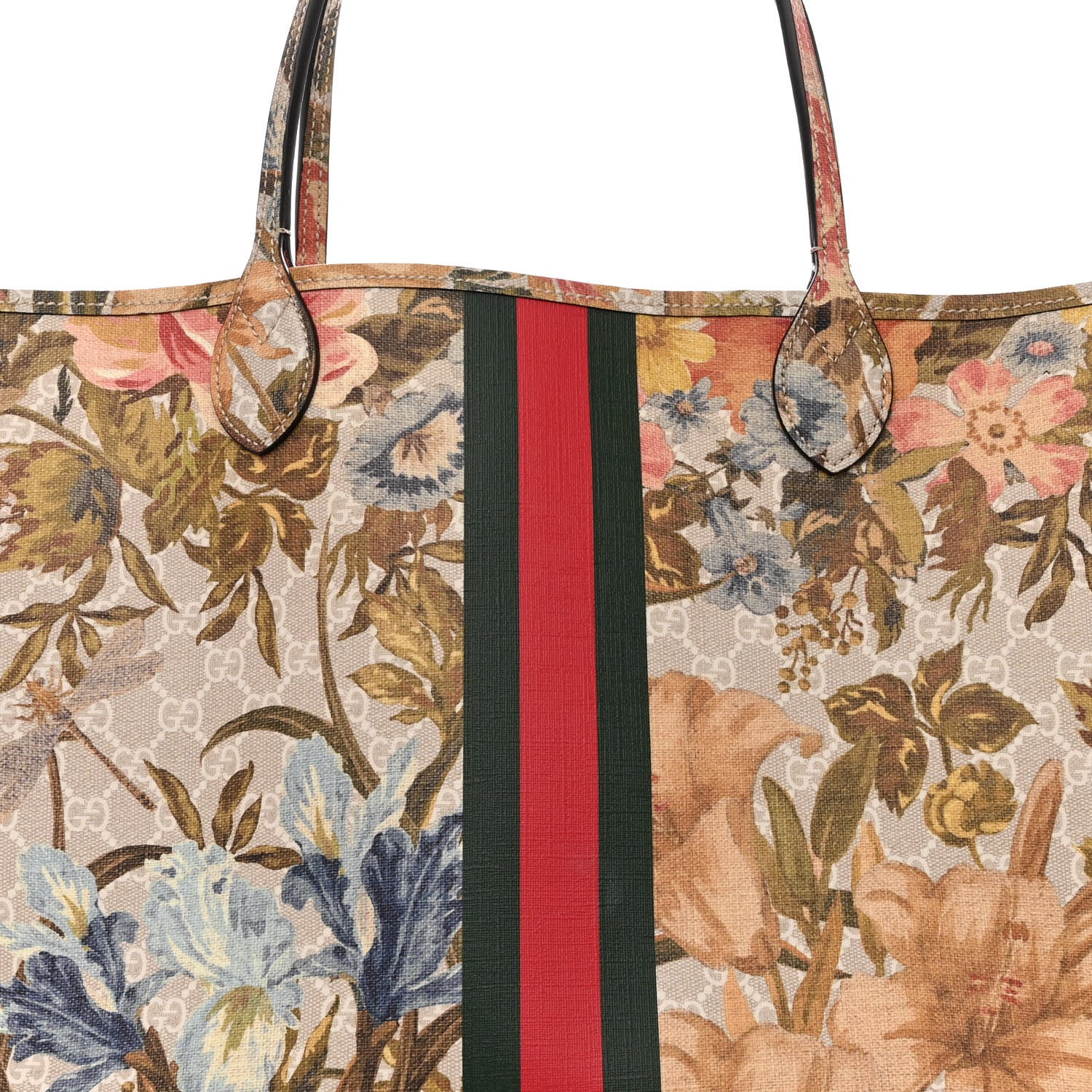 Gucci GG Supreme Monogram Water Flora Web Large Ophidia Tote Beige White Multicolor 10 of 12