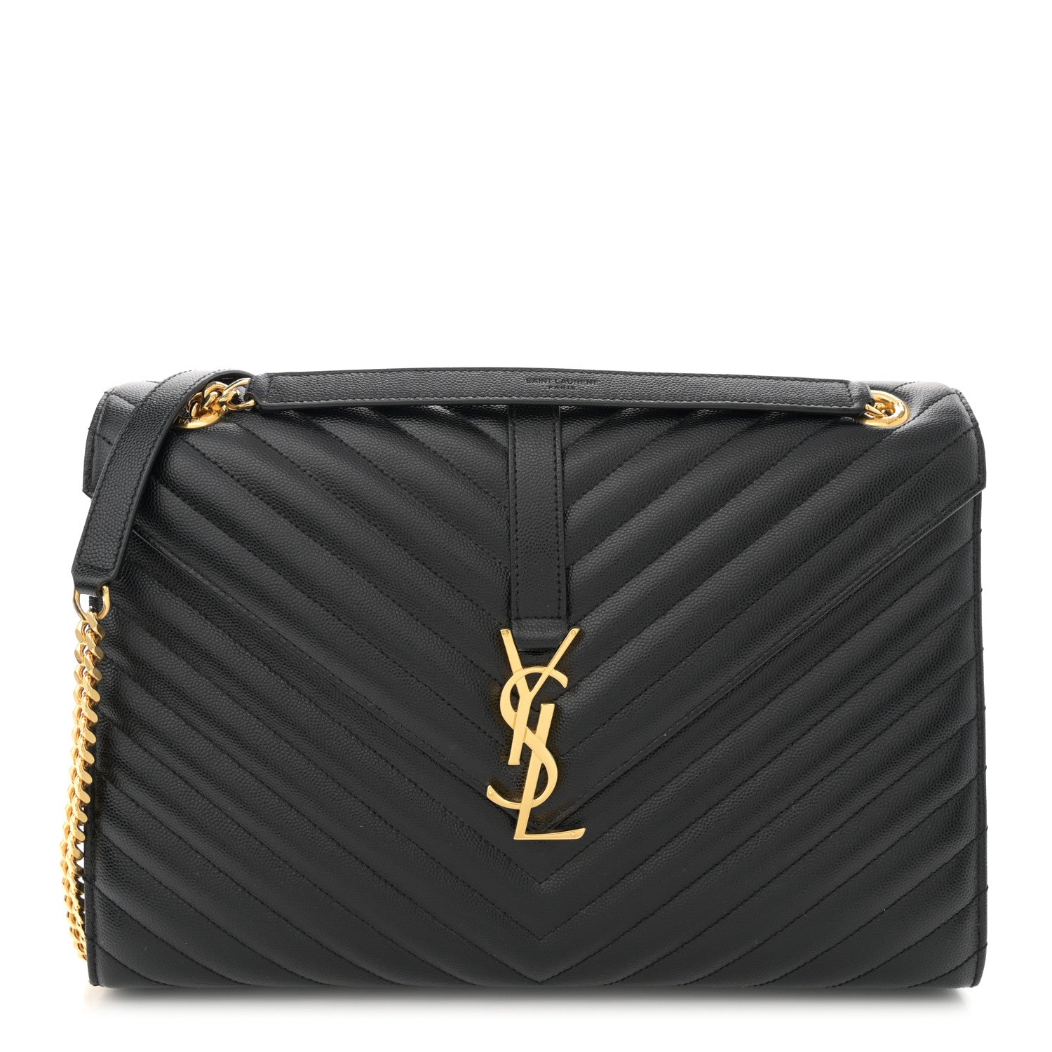 Saint Laurent Grain De Poudre Matelasse Chevron Large Monogram Satchel Black 1 of 11