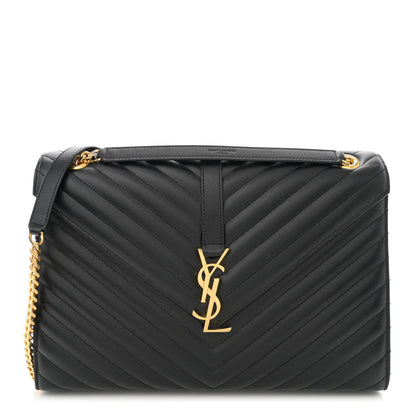 Saint Laurent Grain De Poudre Matelasse Chevron Large Monogram Satchel Black 1 of 11