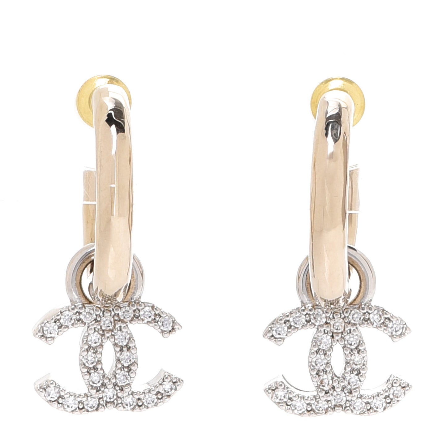 Metal Crystal CC Hoop Drop Earrings Gold