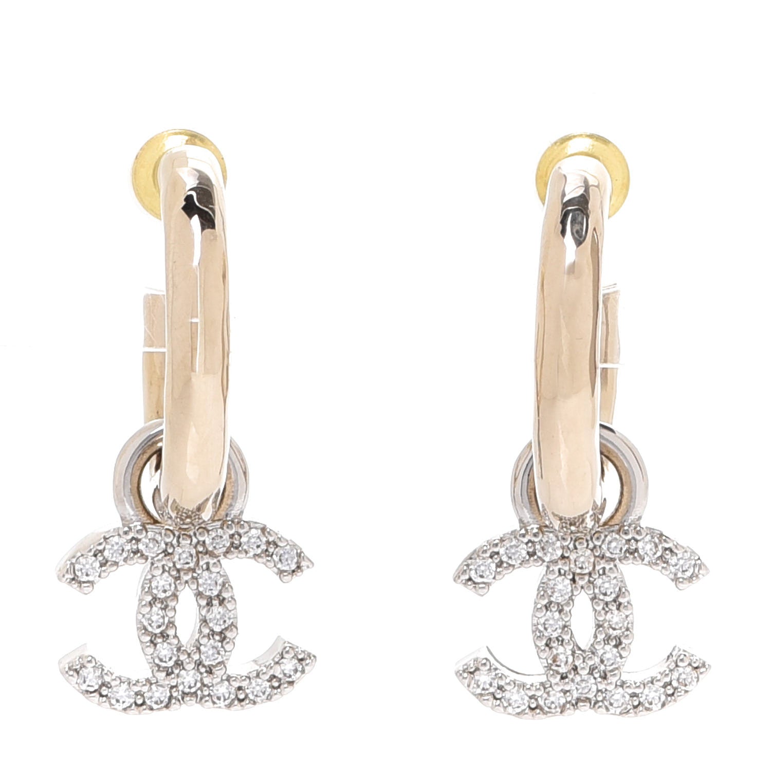 Chanel Metal Crystal CC Hoop Drop Earrings Gold 1 of 5