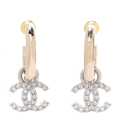 Chanel Metal Crystal CC Hoop Drop Earrings Gold 1 of 5