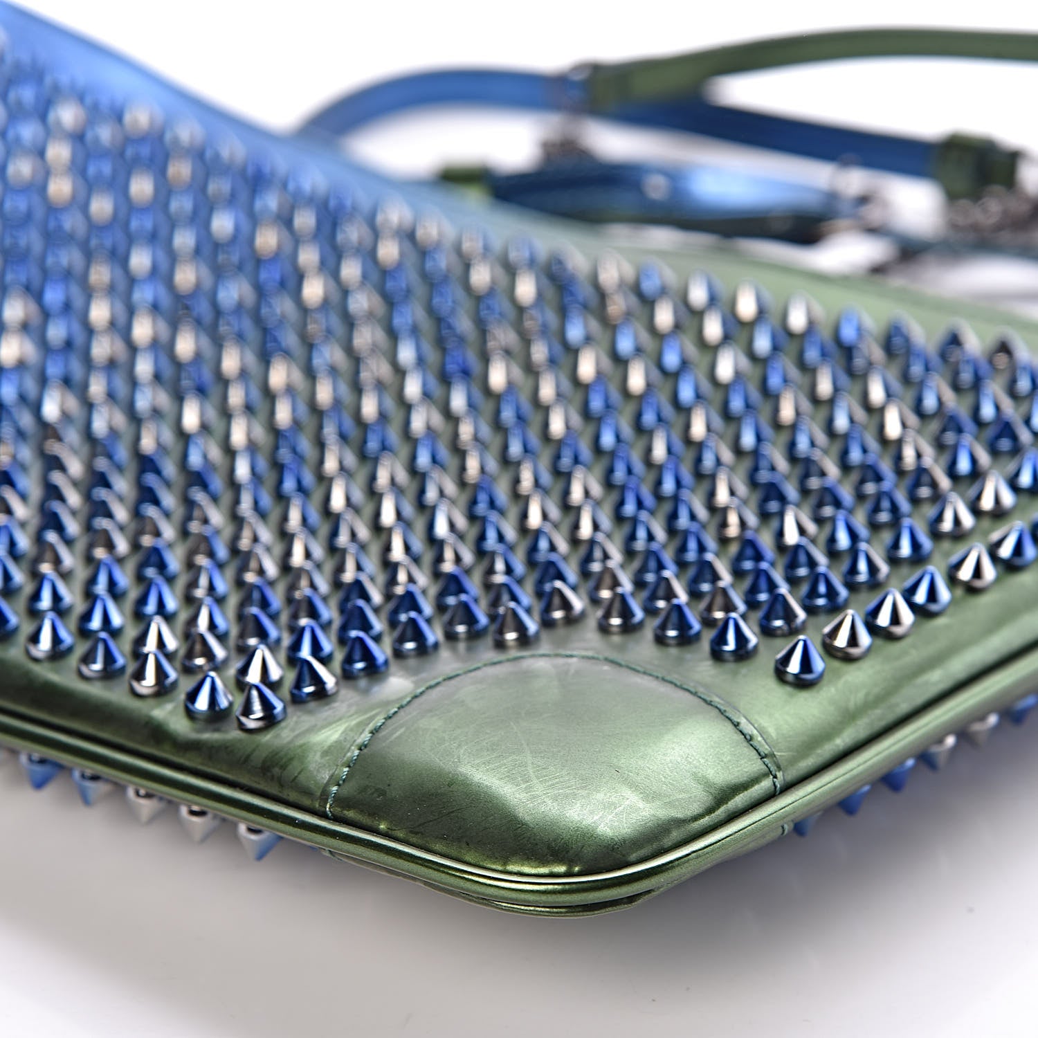 Christian Louboutin Patent Scarabe Loubiposh Spikes Chain Clutch Ocean Amazon 9 of 11