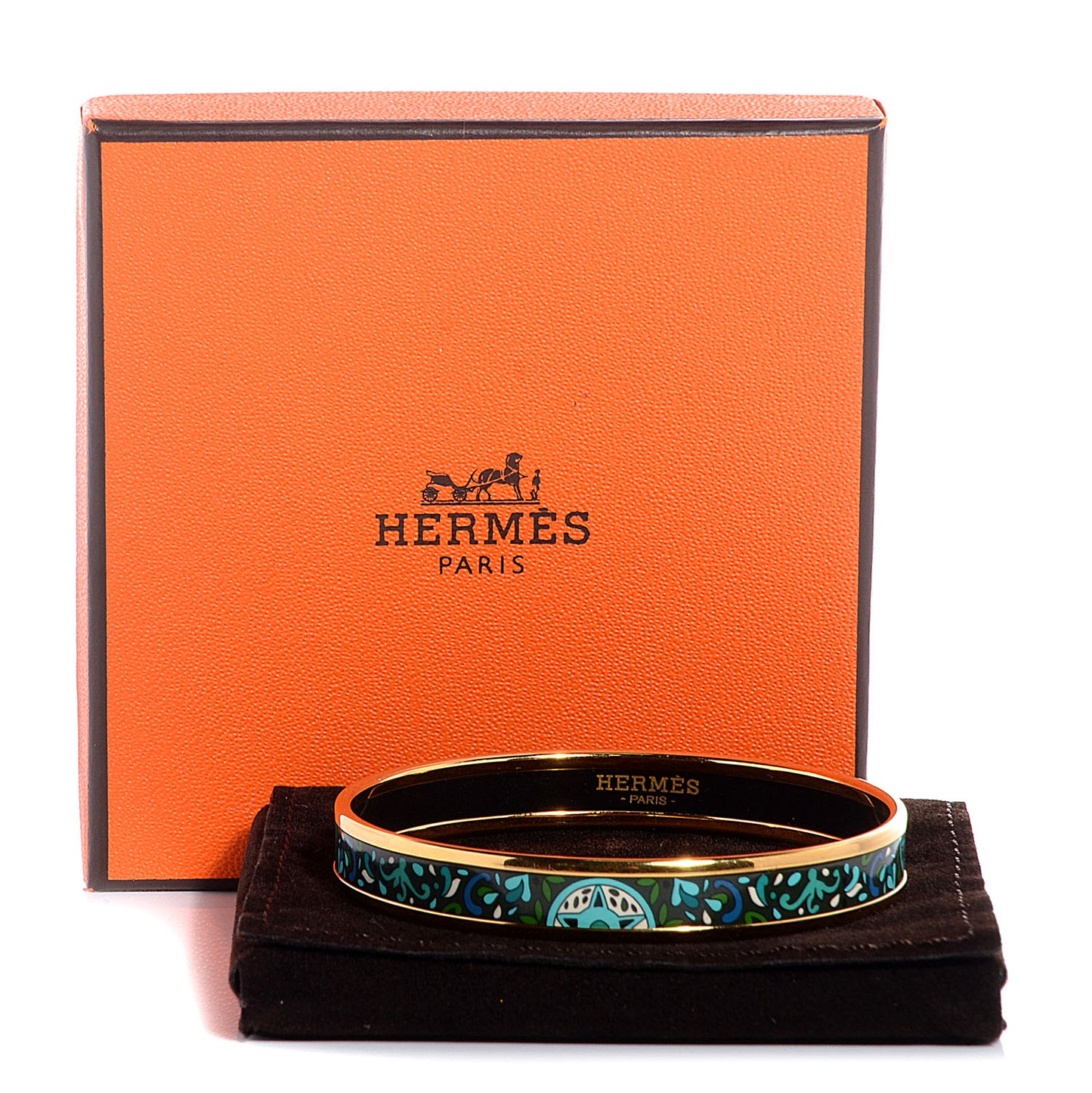 Enamel Printed Concours d'Etriers Narrow Bracelet 62 Foret