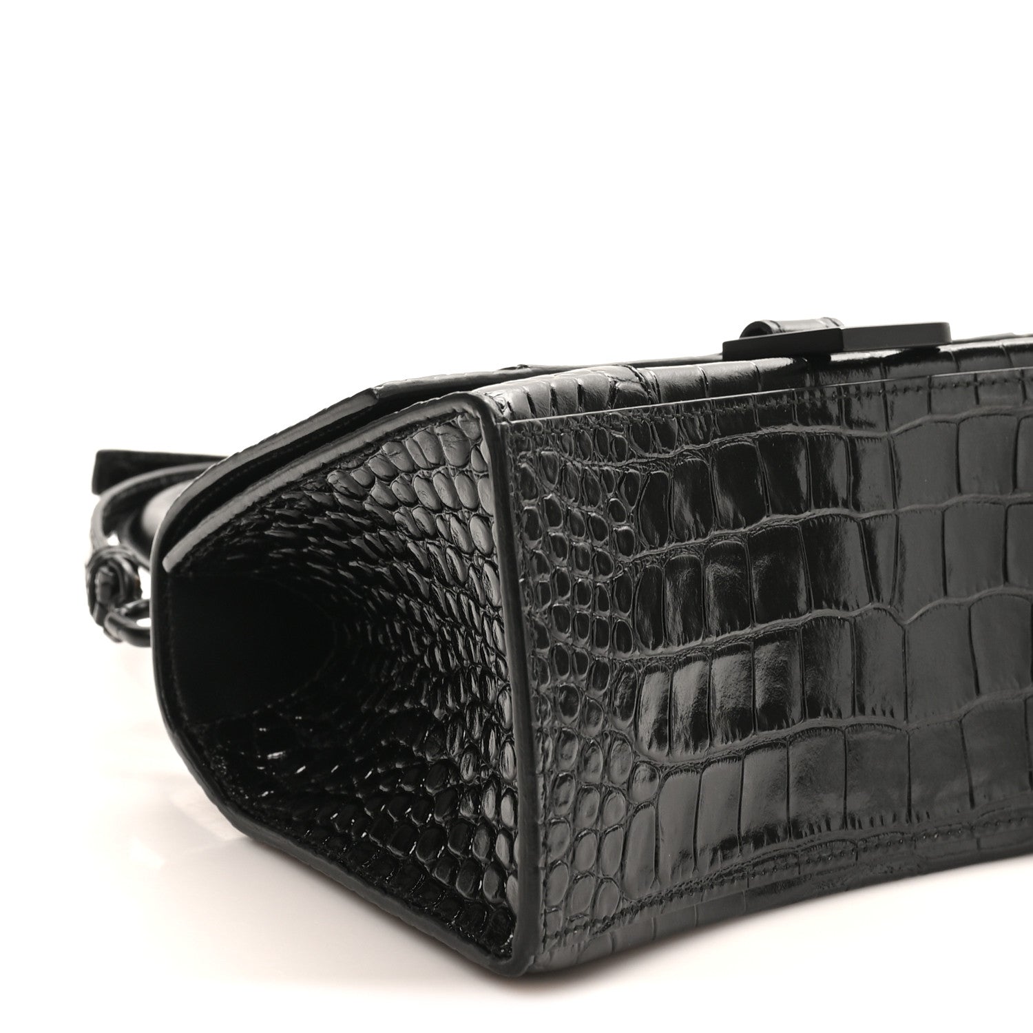 Balenciaga Shiny Calfskin Monochrome Crocodile Embossed Small Hourglass Top Handle Bag Black 7 of 9