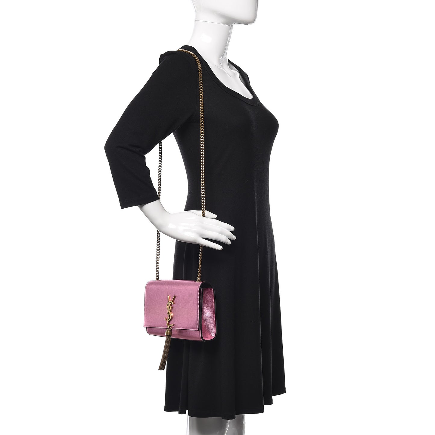 Metallic Calfskin Small Classic Monogram Kate Tassel Satchel Pink