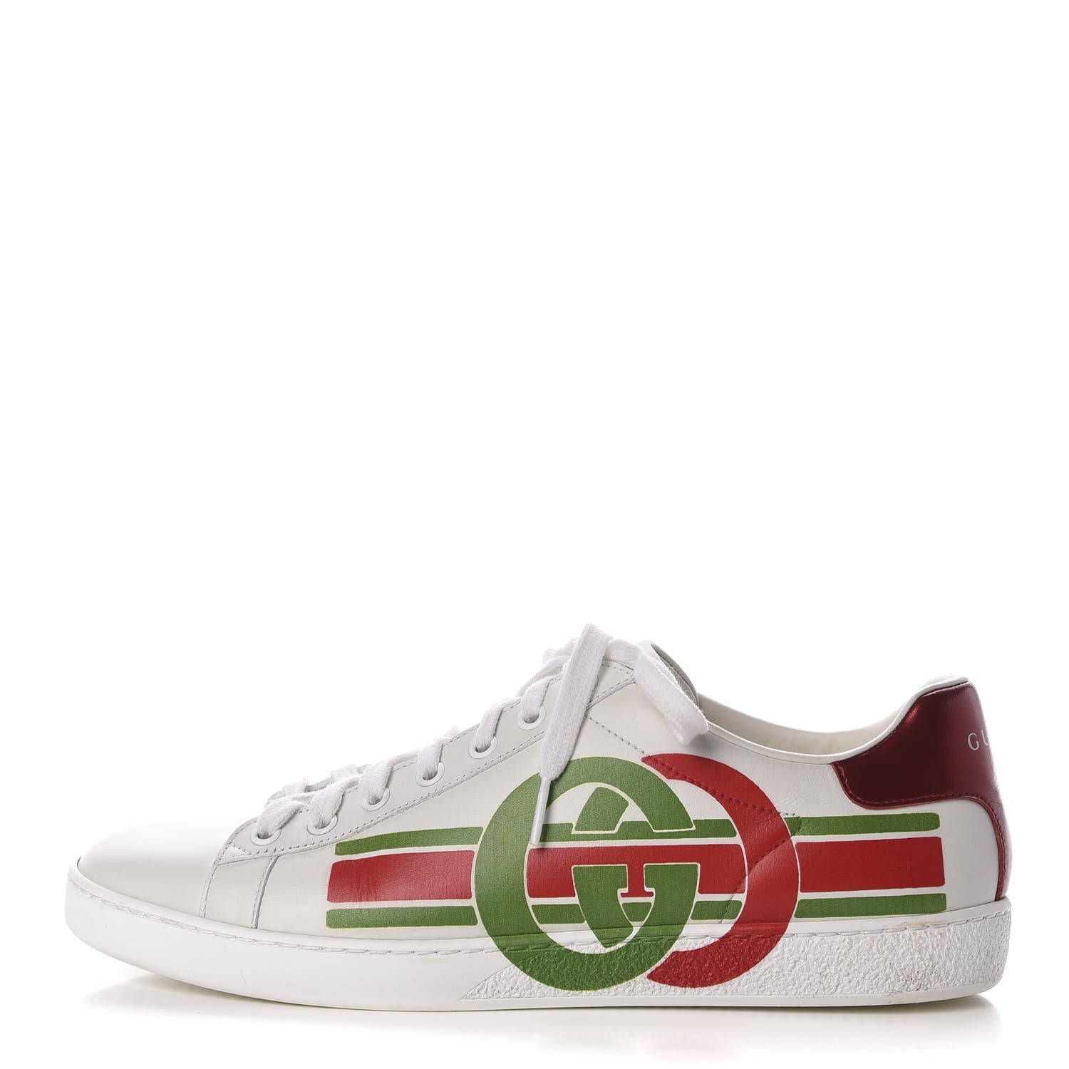 Gucci Calfskin Interlocking G Womens New Ace Sneakers 41 White Red Flame Green 1 of 9