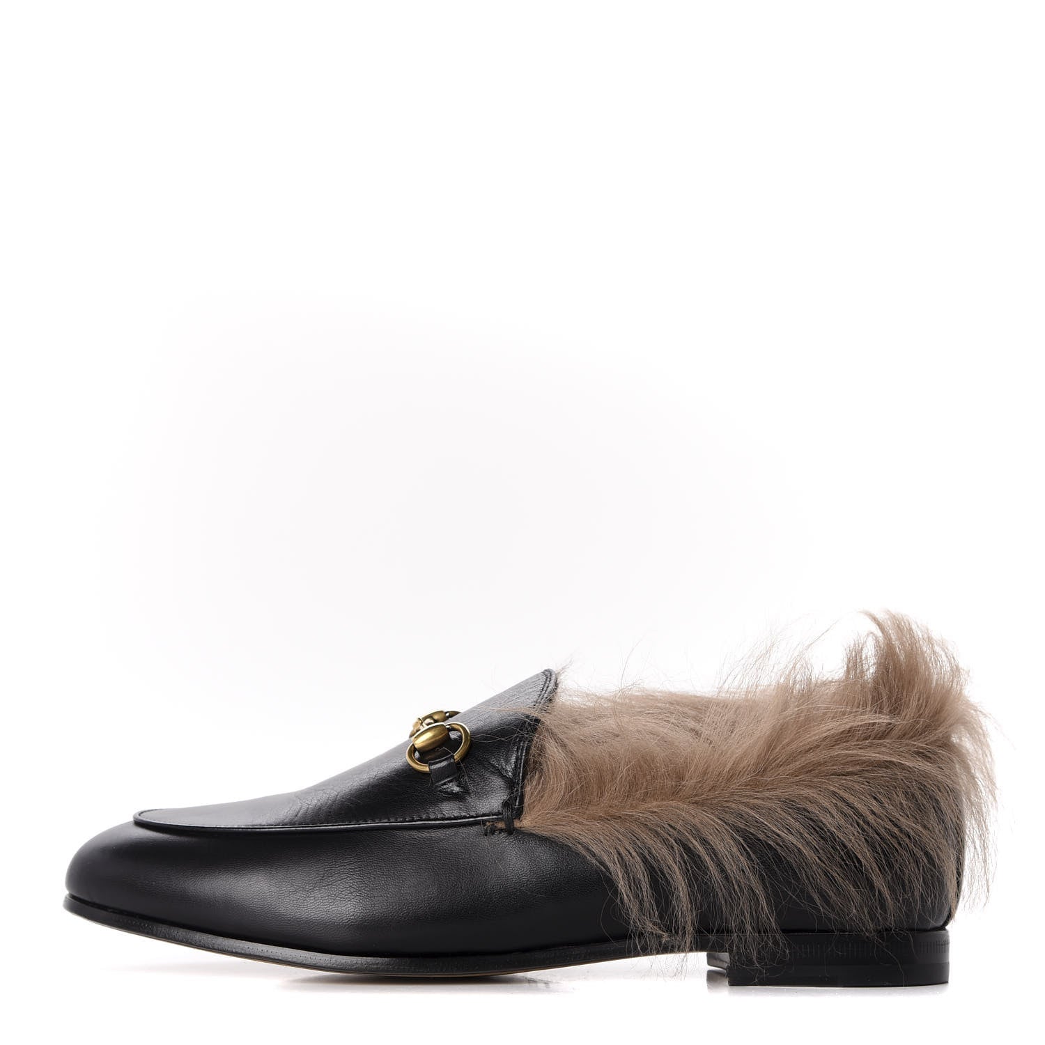 Gucci Malaga Kid Fur Womens Jordaan Loafers 37 Black Natural 1 of 7