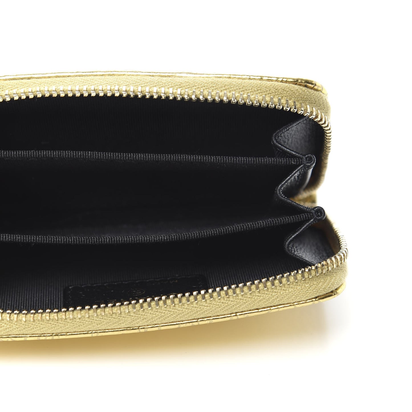 Metallic Calfskin Crocodile Embossed Cocodile Zip Coin Case Gold