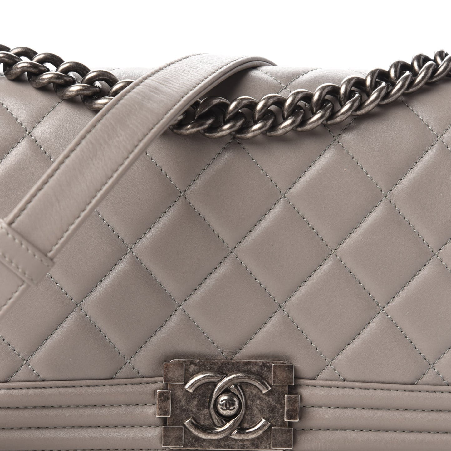 Calfskin Quilted Medium Boy Flap Grey