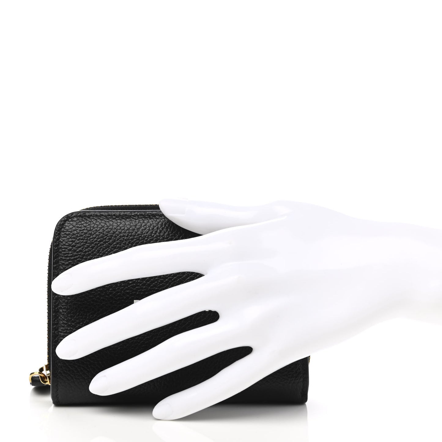 Calfskin Bi-Fold Zip Around Compact Wallet Black