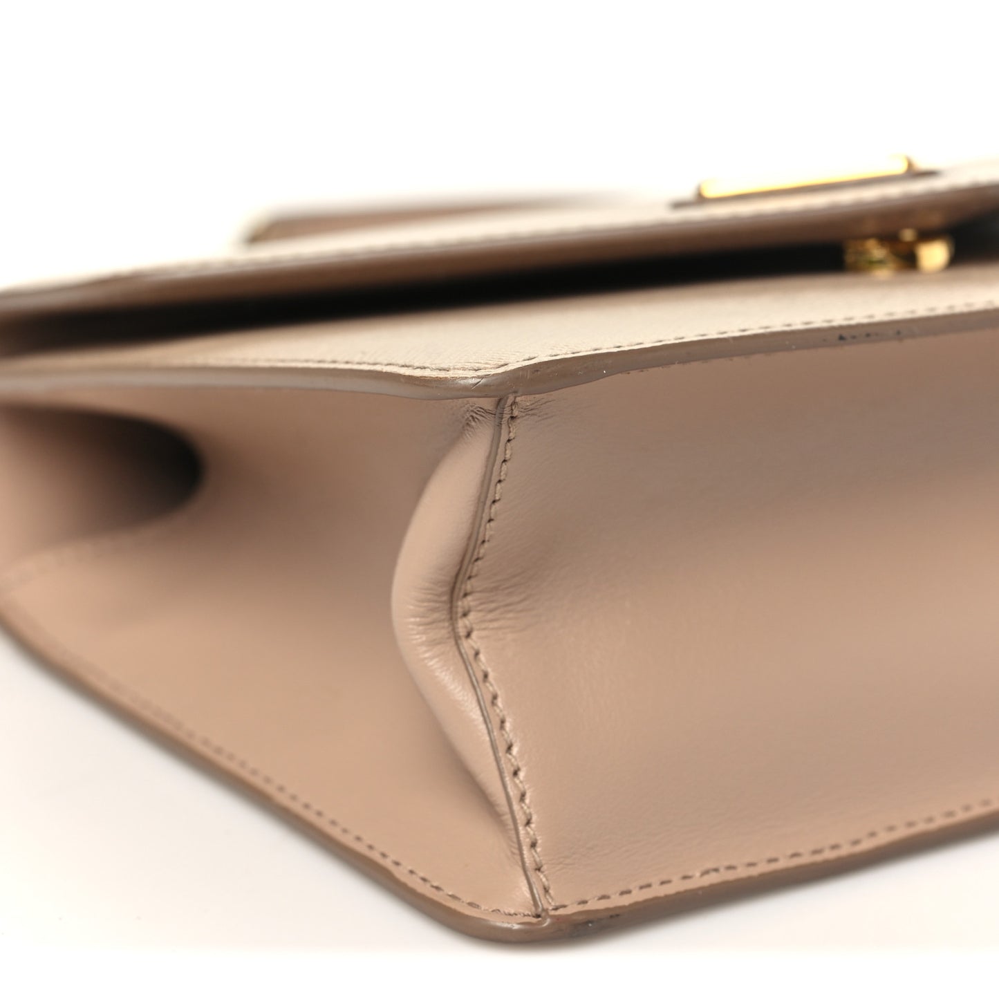 Saffiano Soft Calfskin Metal Triangle Logo Envelope Chain Shoulder Bag Cammeo
