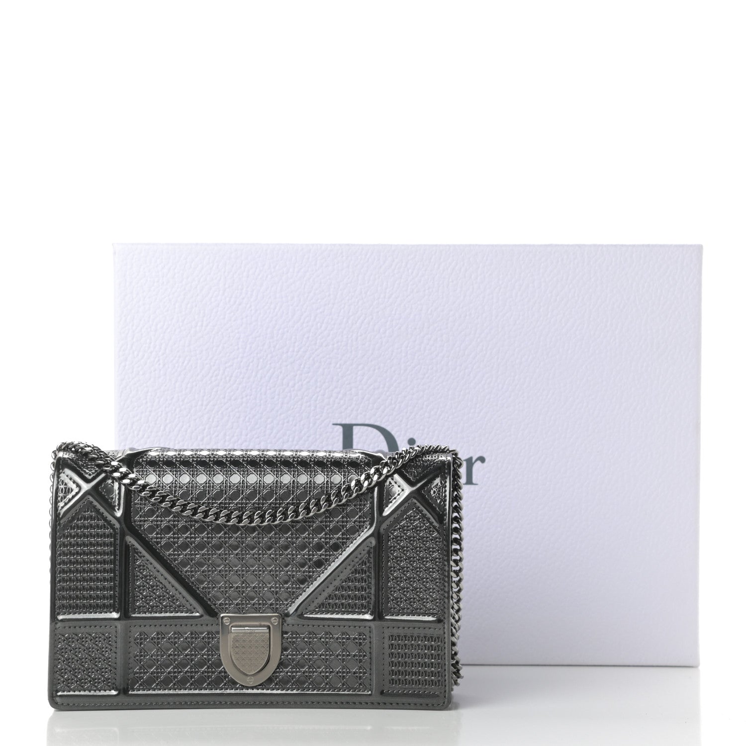 Christian Dior Metallic Patent Micro-Cannage Diorama Wallet on Chain Pouch Onyx Black 14 of 14