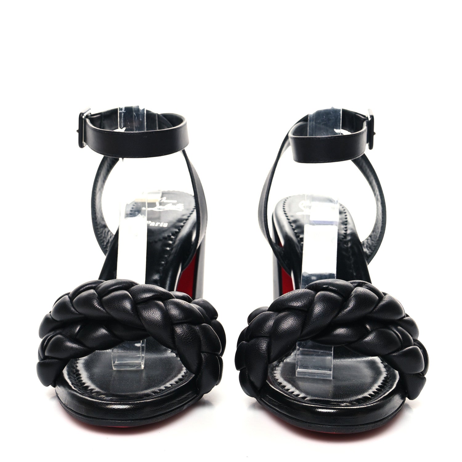 Christian Louboutin Nappa Braided Brio 85 Block Heel Sandals 38.5 Black 2 of 8