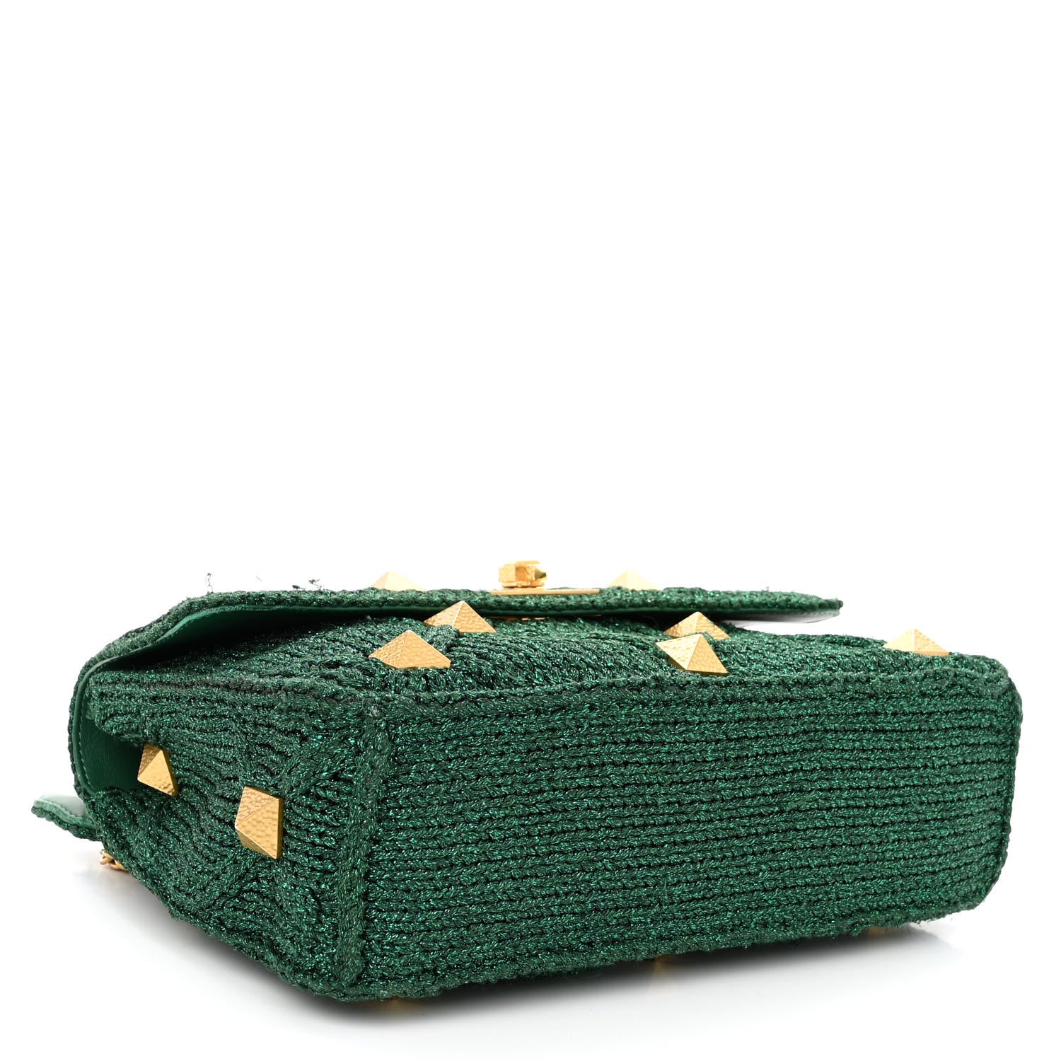 Valentino Garavani Metallic Woven Lurex Large Roman Stud Shoulder Bag Jungle 4 of 12