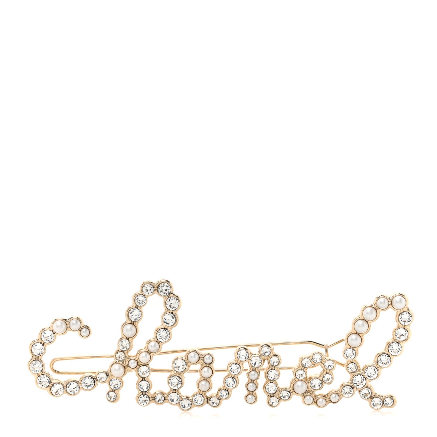 Metal Glass Swirling Pearls Hair Clip Gold