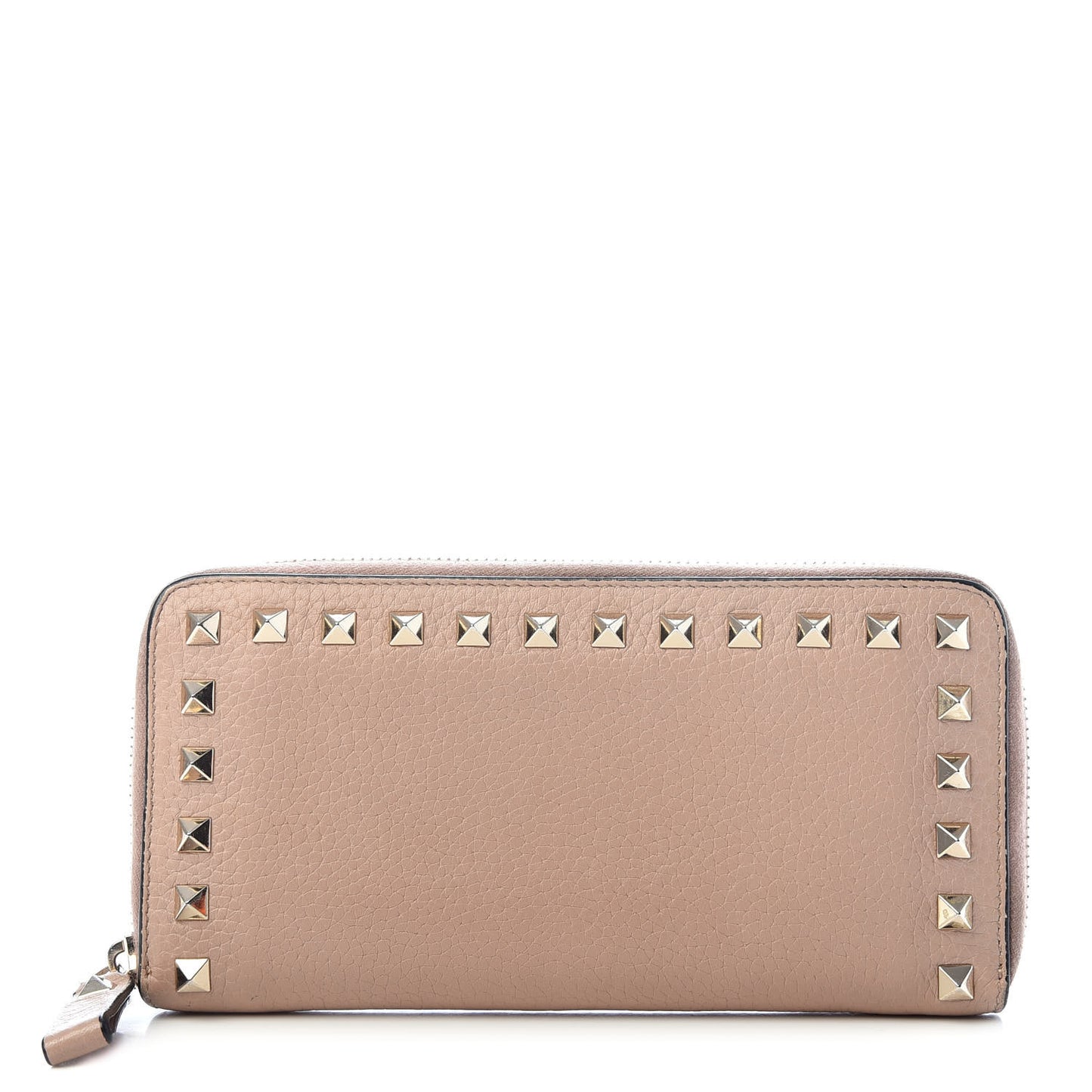 Pebbled Calfskin Rockstud Zip Around Wallet Poudre