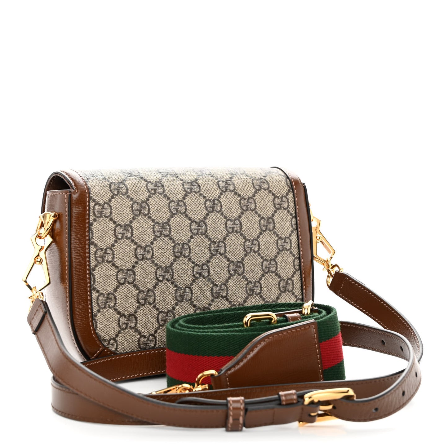 GG Supreme Monogram Azalea Calfskin Web Mini Horsebit 1955 Shoulder Bag Beige Ebony Brown Sugar
