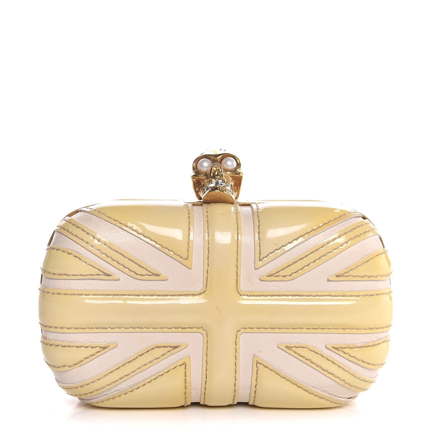 Alexander McQueen Patent Calfskin Britannia Skull Box Clutch White 1 of 7