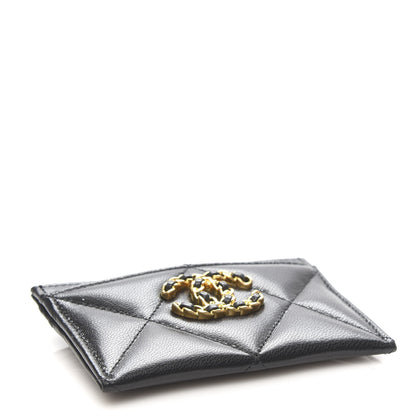 Chanel Shiny Goatskin Quilted Chanel 19 Card Holder Black 4 of 9