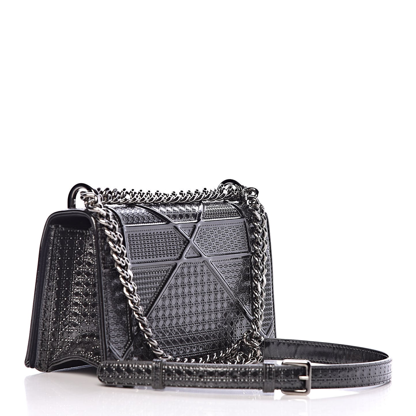 Metallic Patent Micro-Cannage Small Diorama Flap Bag Onyx Black