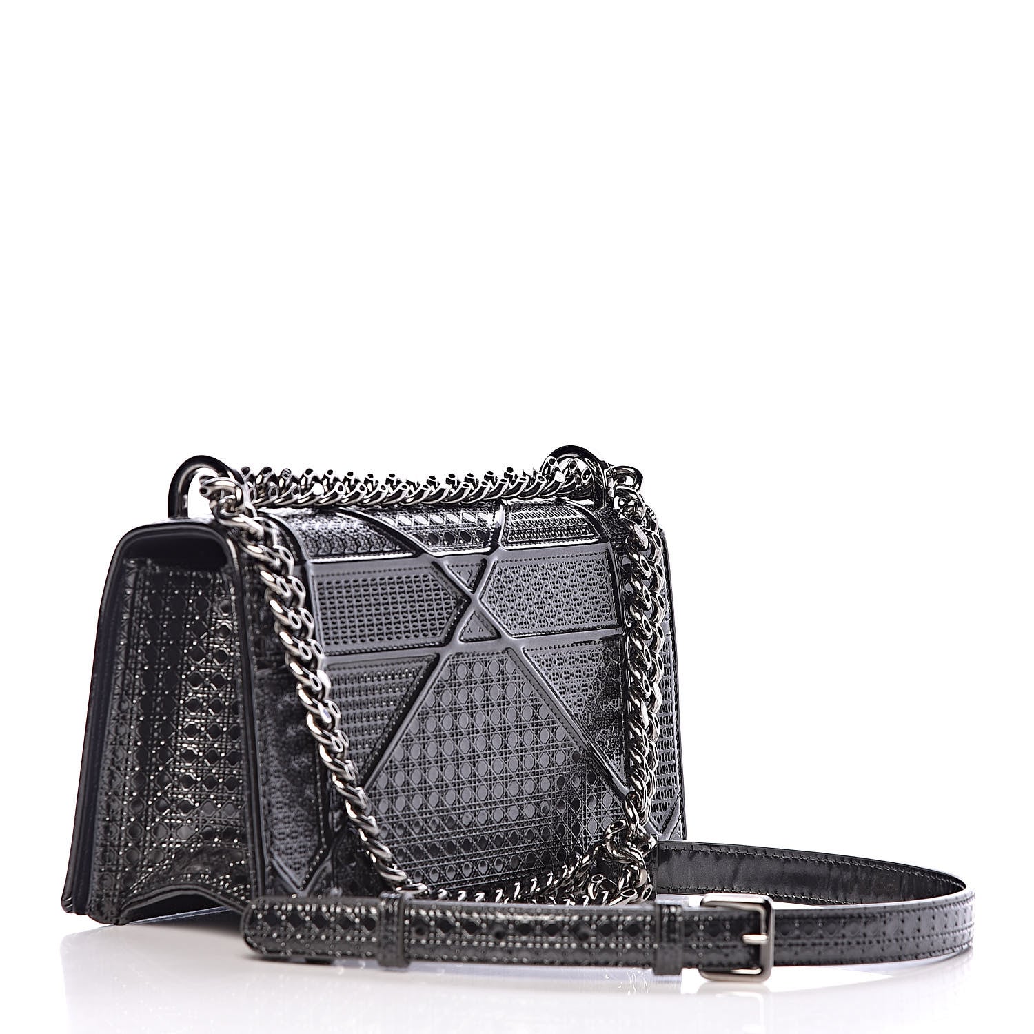 Christian Dior Metallic Patent Micro-Cannage Small Diorama Flap Bag Onyx Black 3 of 13