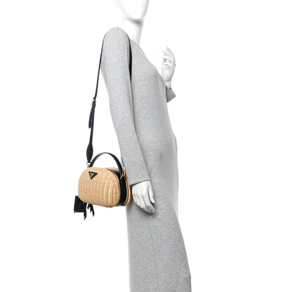 Prada Wicker Saffiano Midolino Odette Top Handle Bag Naturale Black 2 of 11