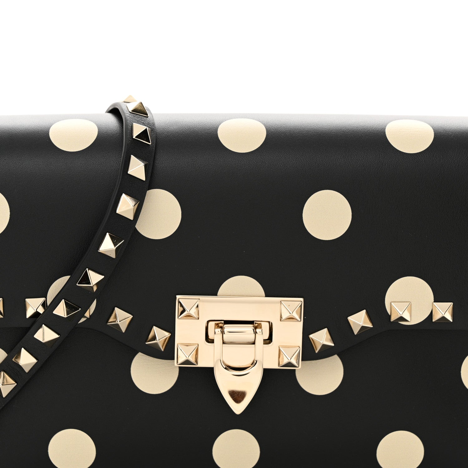 Valentino Garavani Vitello Polka Dot Medium Rockstud Flip Lock Crossbody Bag Black Light Ivory 7 of 10