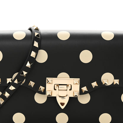 Valentino Garavani Vitello Polka Dot Medium Rockstud Flip Lock Crossbody Bag Black Light Ivory 7 of 10