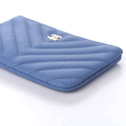 Chanel Caviar Flat Chevron Quilted Small Cosmetic Case Blue 7 of 10