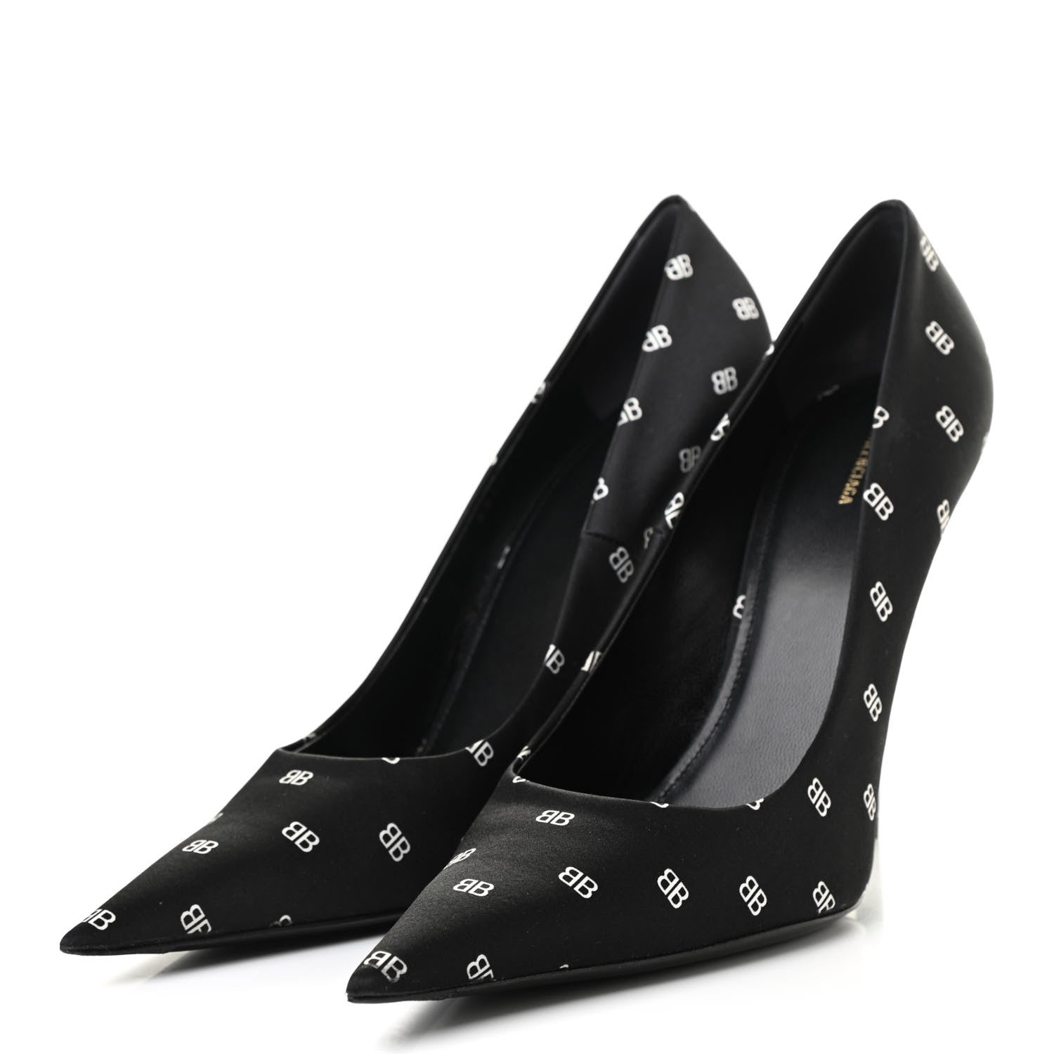 Balenciaga Crepe Satin BB Allover Logo Knife 100mm Pumps 40 Black 3 of 10