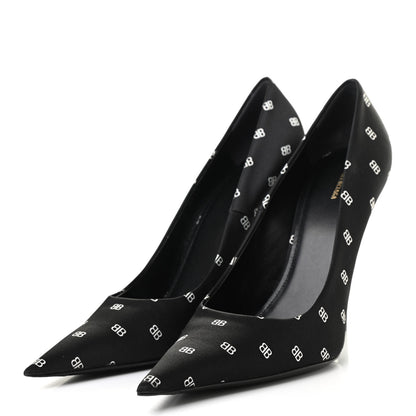 Balenciaga Crepe Satin BB Allover Logo Knife 100mm Pumps 40 Black 3 of 10