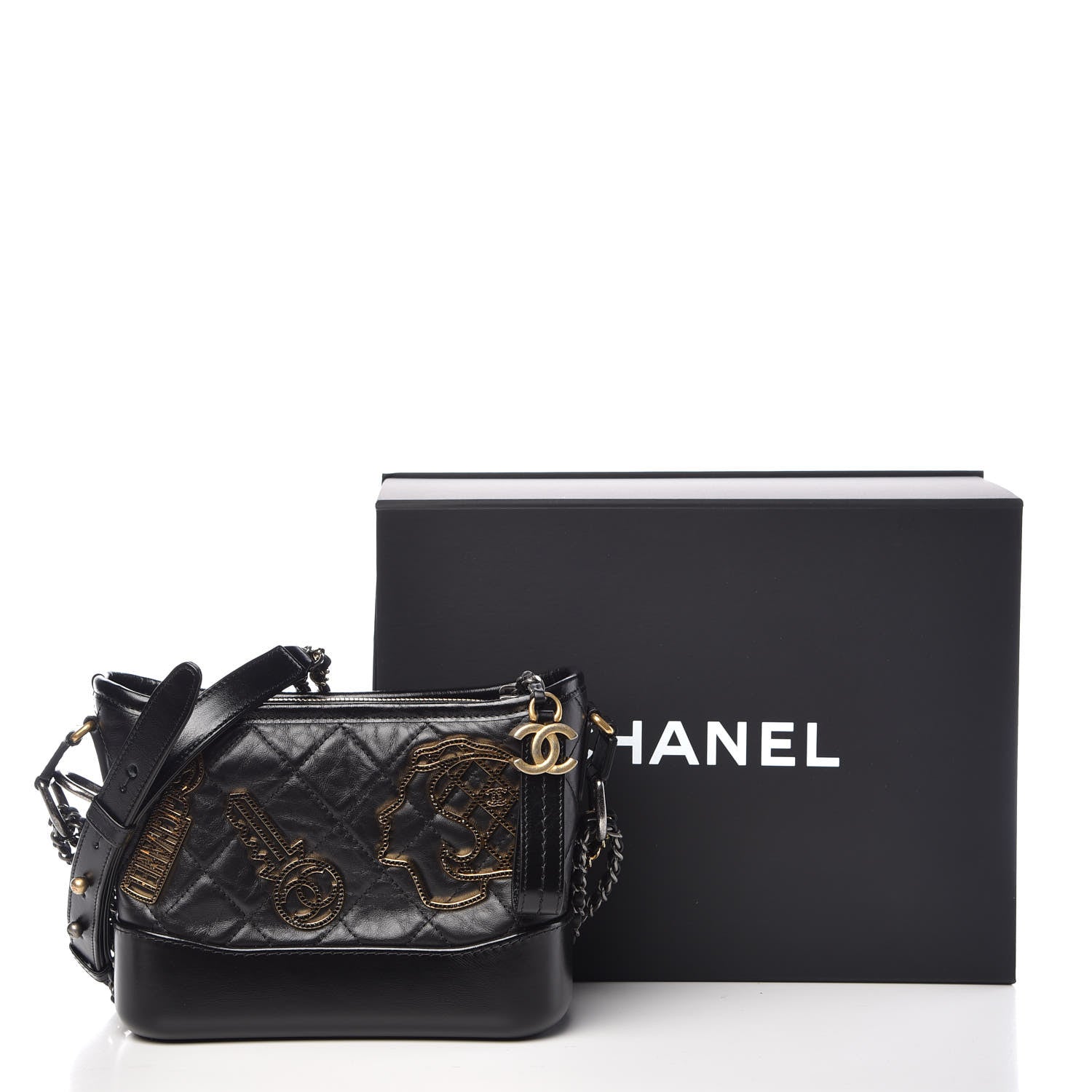 Chanel Aged Calfskin Quilted Charms Small Gabrielle Hobo Black 10 of 10