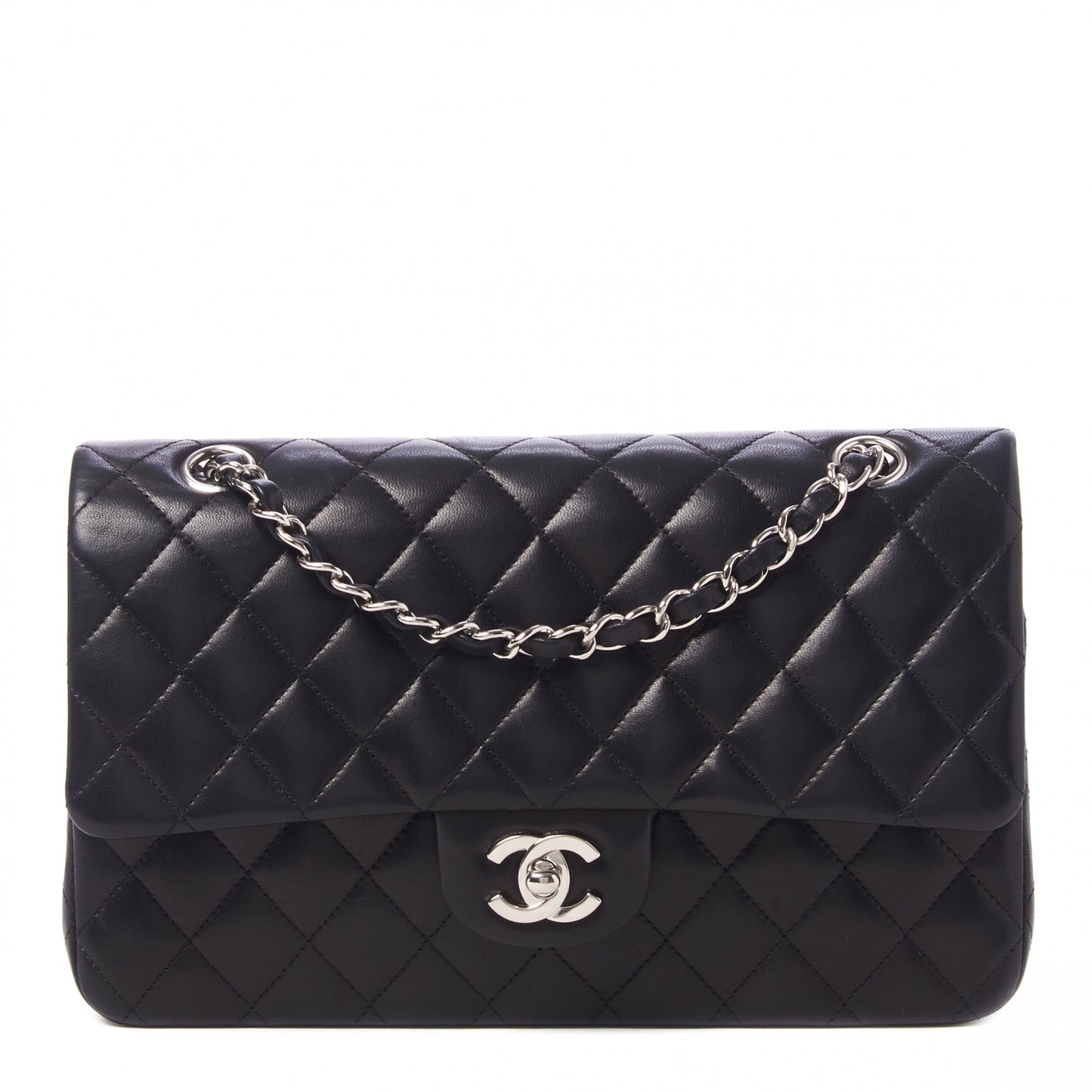Lambskin Quilted Medium Double Flap Black