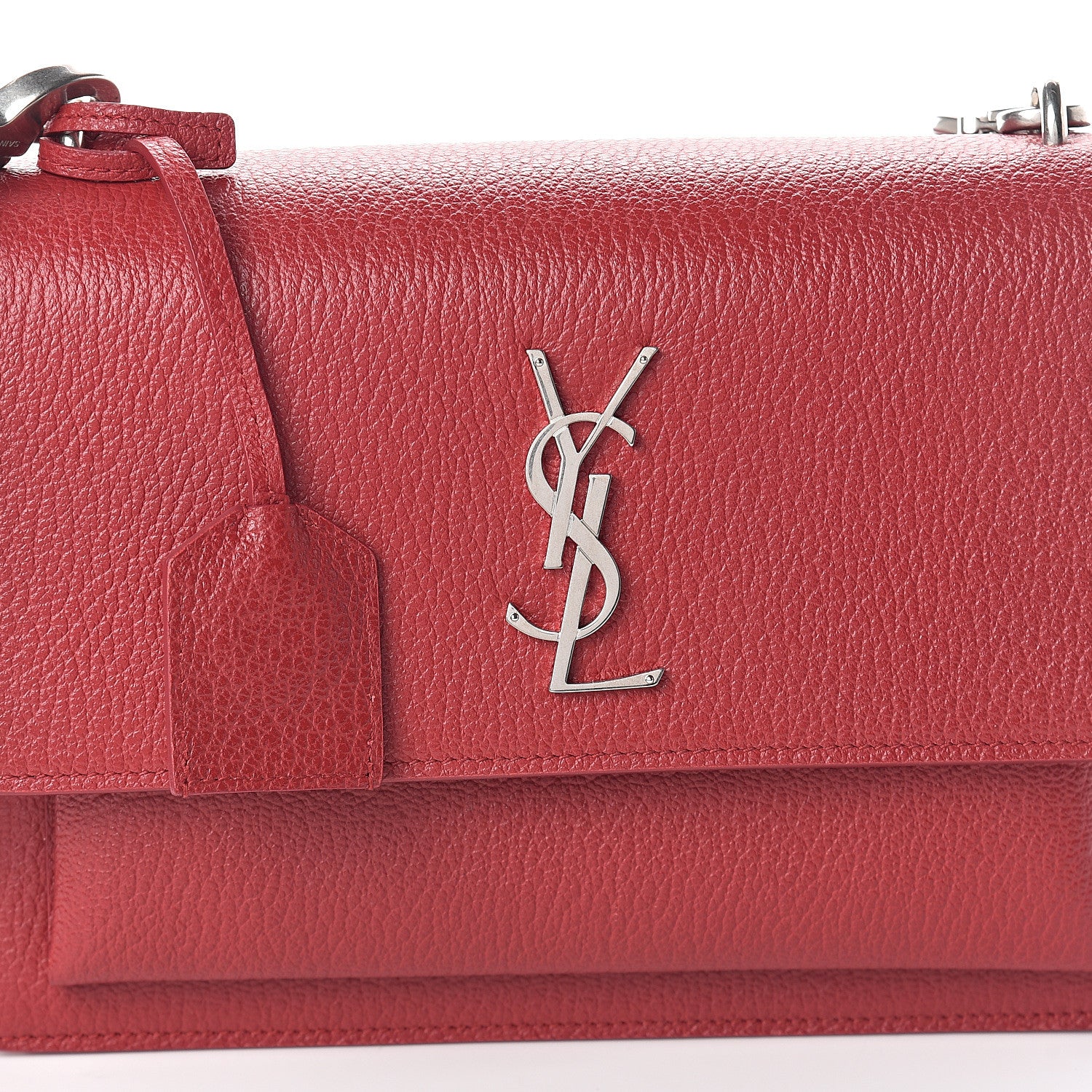 Saint Laurent Grained Calfskin Medium Monogram Sunset Satchel Red 6 of 8