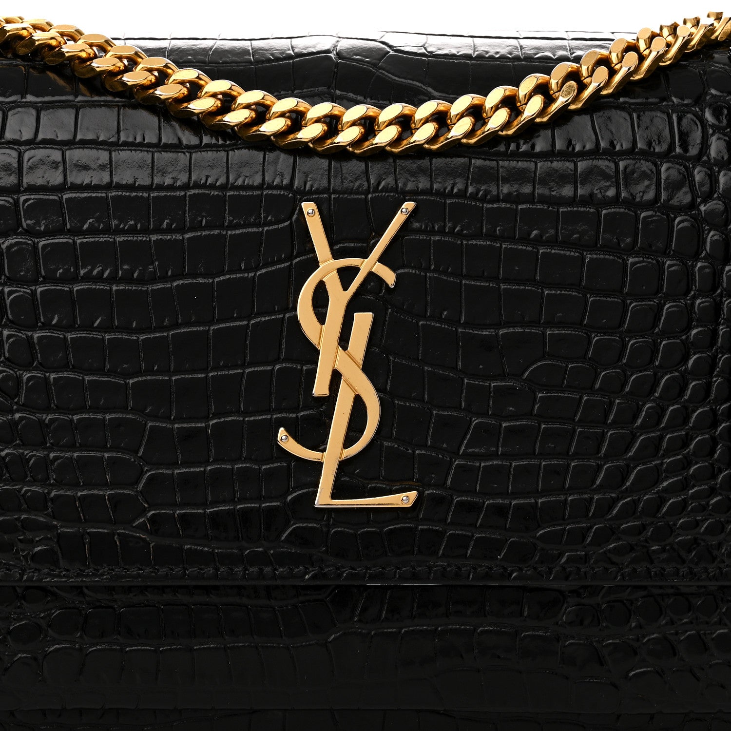 Saint Laurent Calfskin Crocodile Embossed Medium Monogram Sunset Black 8 of 12