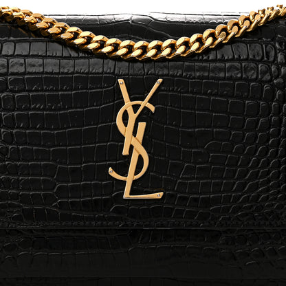 Saint Laurent Calfskin Crocodile Embossed Medium Monogram Sunset Black 8 of 12