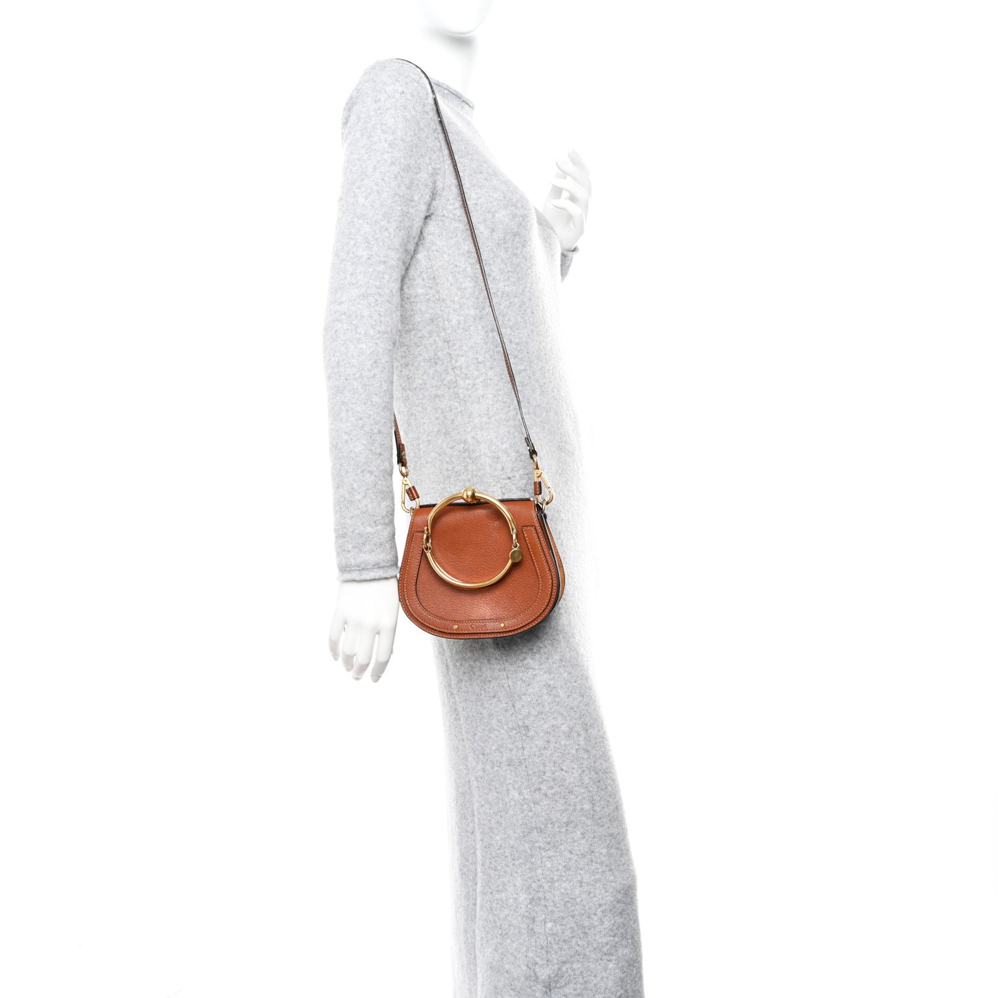 Calfskin Suede Small Nile Bracelet Bag Caramel