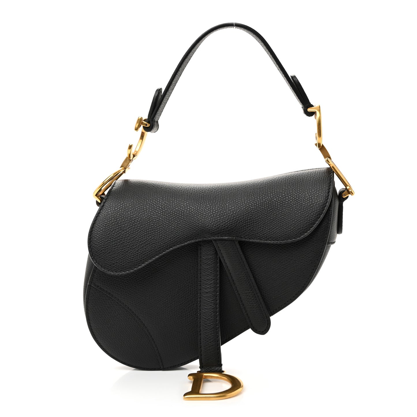 Grained Calfskin Mini Saddle Bag Black