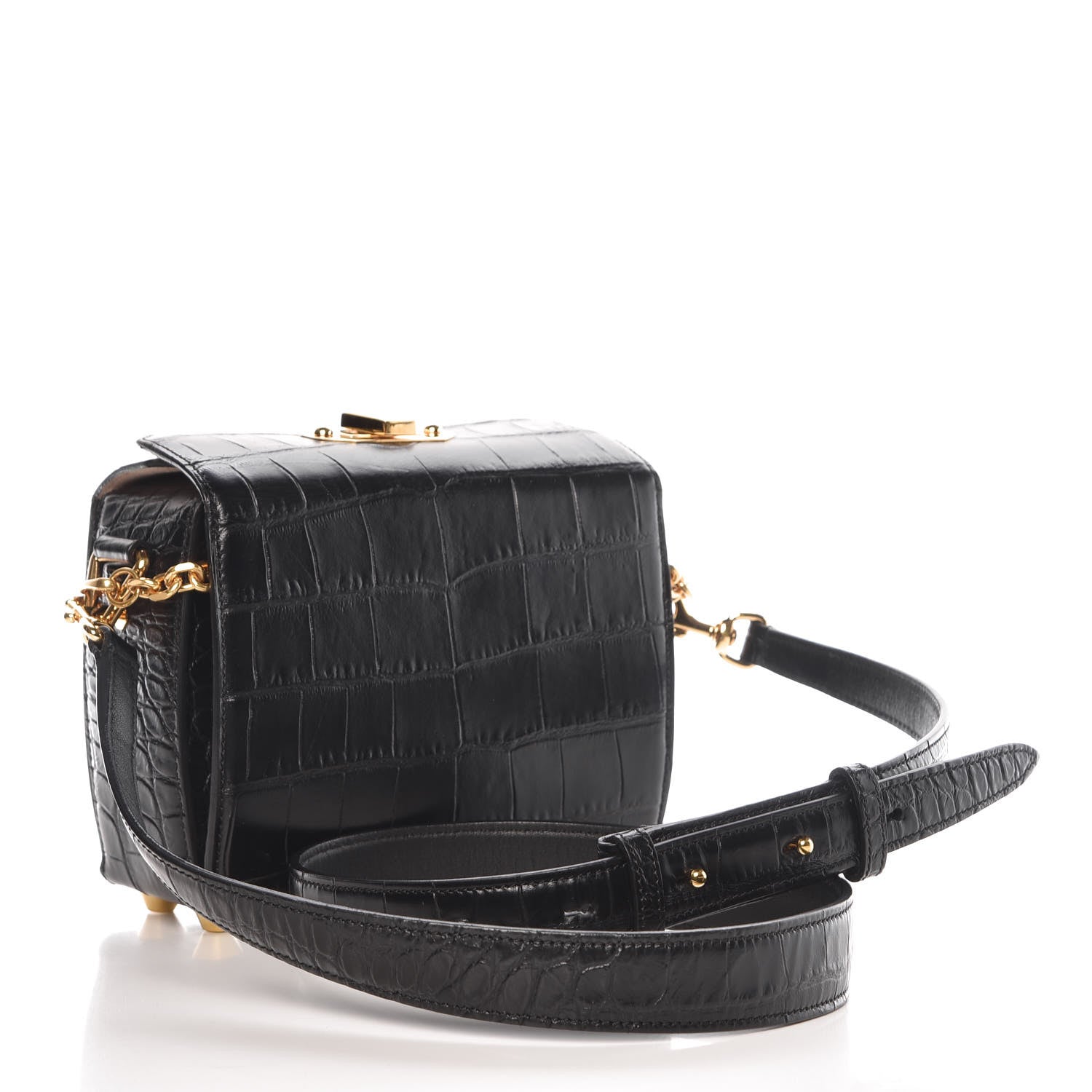 Alexander McQueen Calfskin Crocodile Embossed Box Shoulder Bag 19 Black 3 of 11