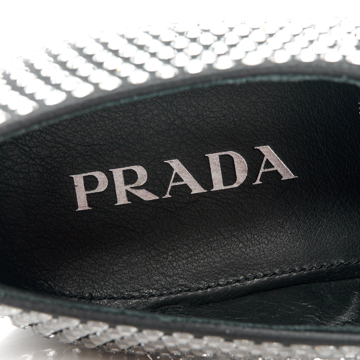 Satin Crystal Metal Triangle Logo Mens Loafers 7 Cristal