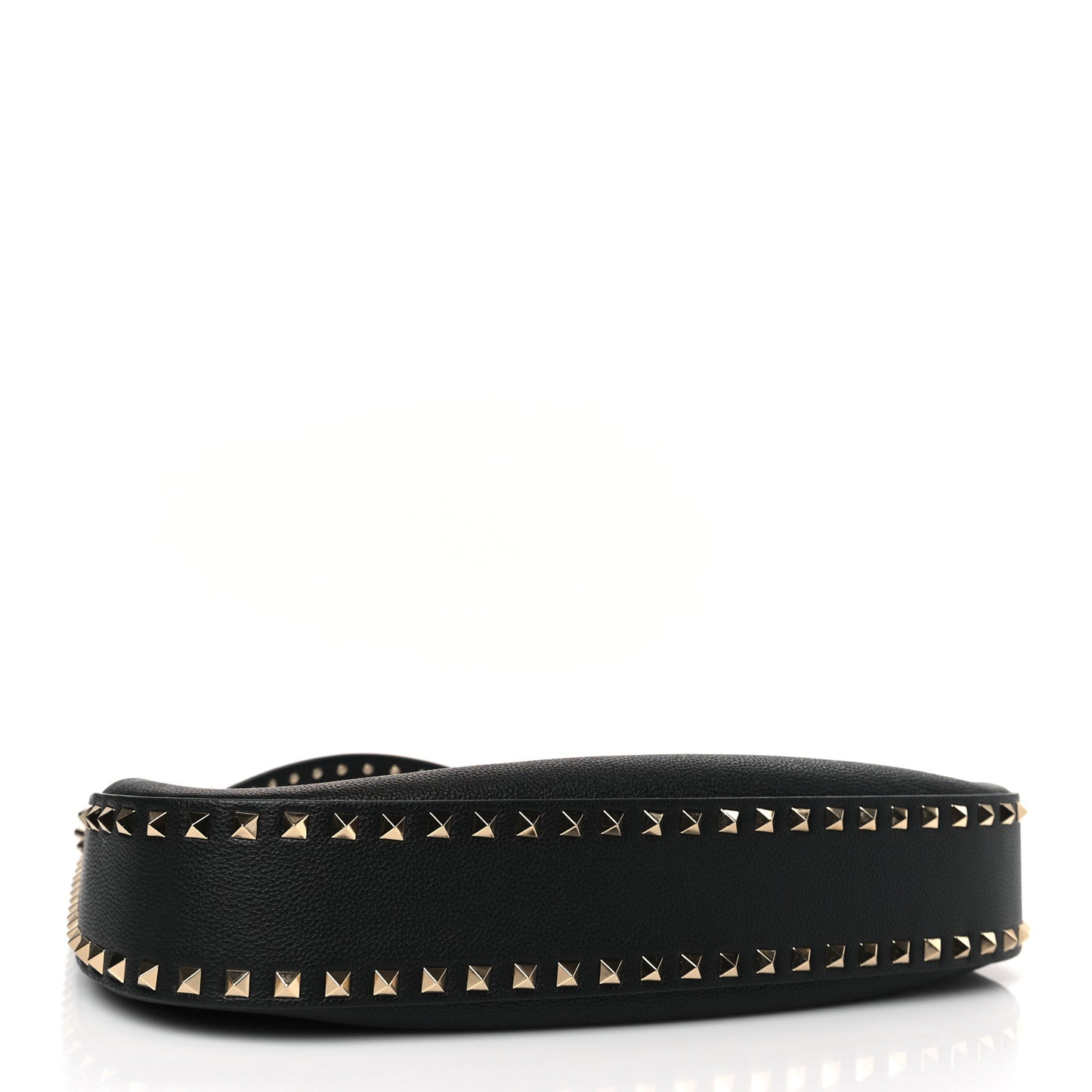 Grained Calfskin Rockstud Hobo Bag Black