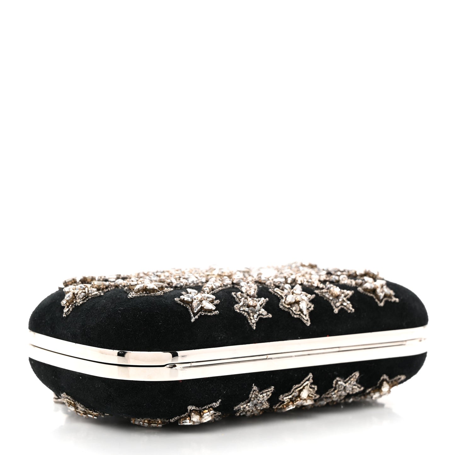 Suede Crystal Heart Chain Box Clutch Black