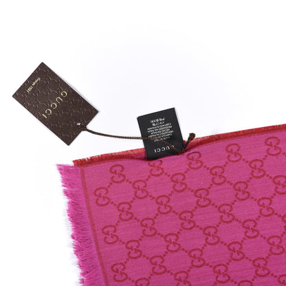 Gucci Wool Silk GG Monogram GGWeblong Fringe Scarf Shawl Red Pink 4 of 5