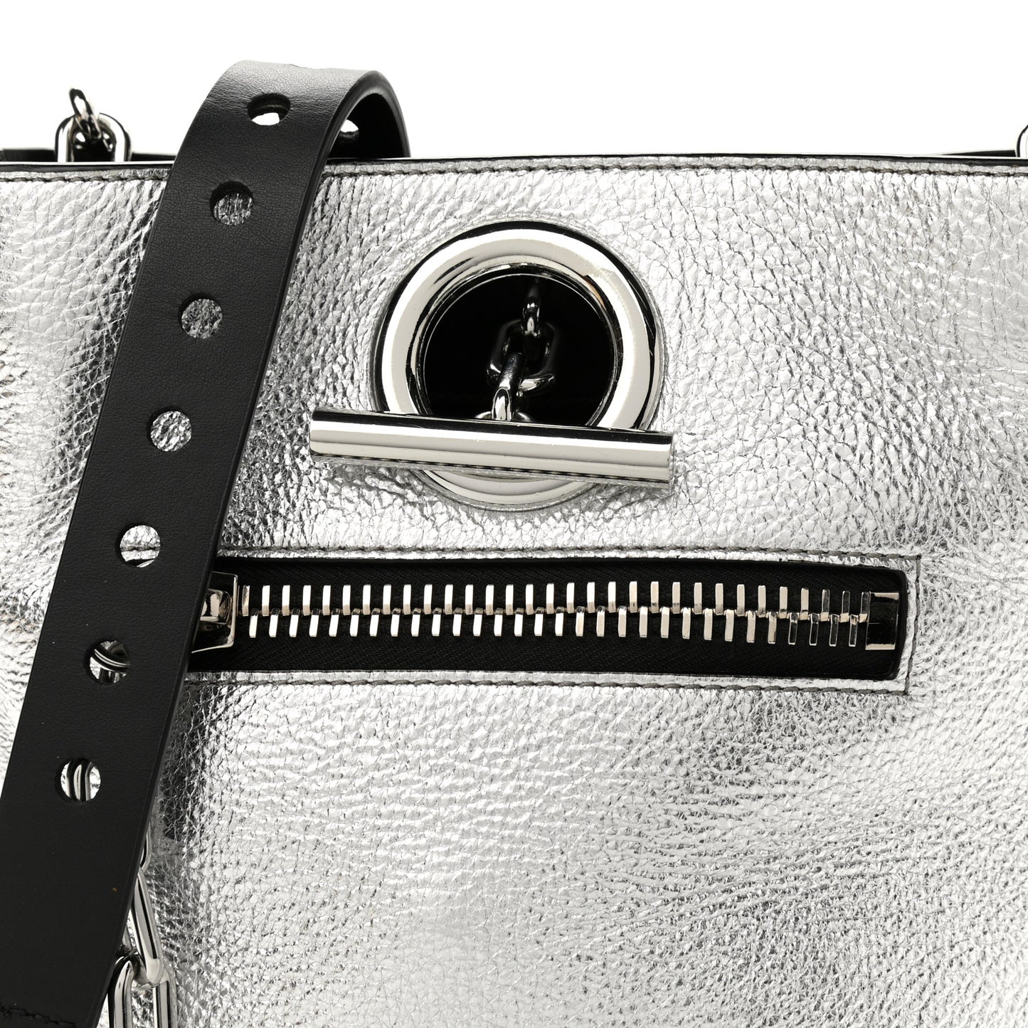 Metallic Pebbled Calfskin Riot Bucket Bag Silver