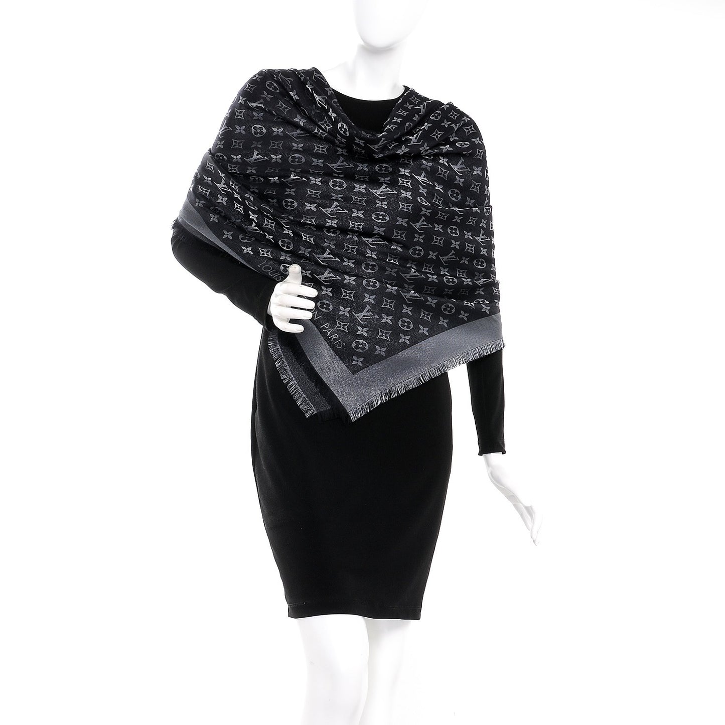 Silk Lurex Wool Monogram Shine Shawl Black