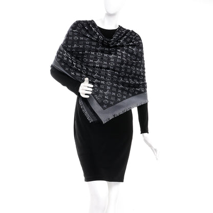 Louis Vuitton Silk Lurex Wool Monogram Shine Shawl Black 2 of 7