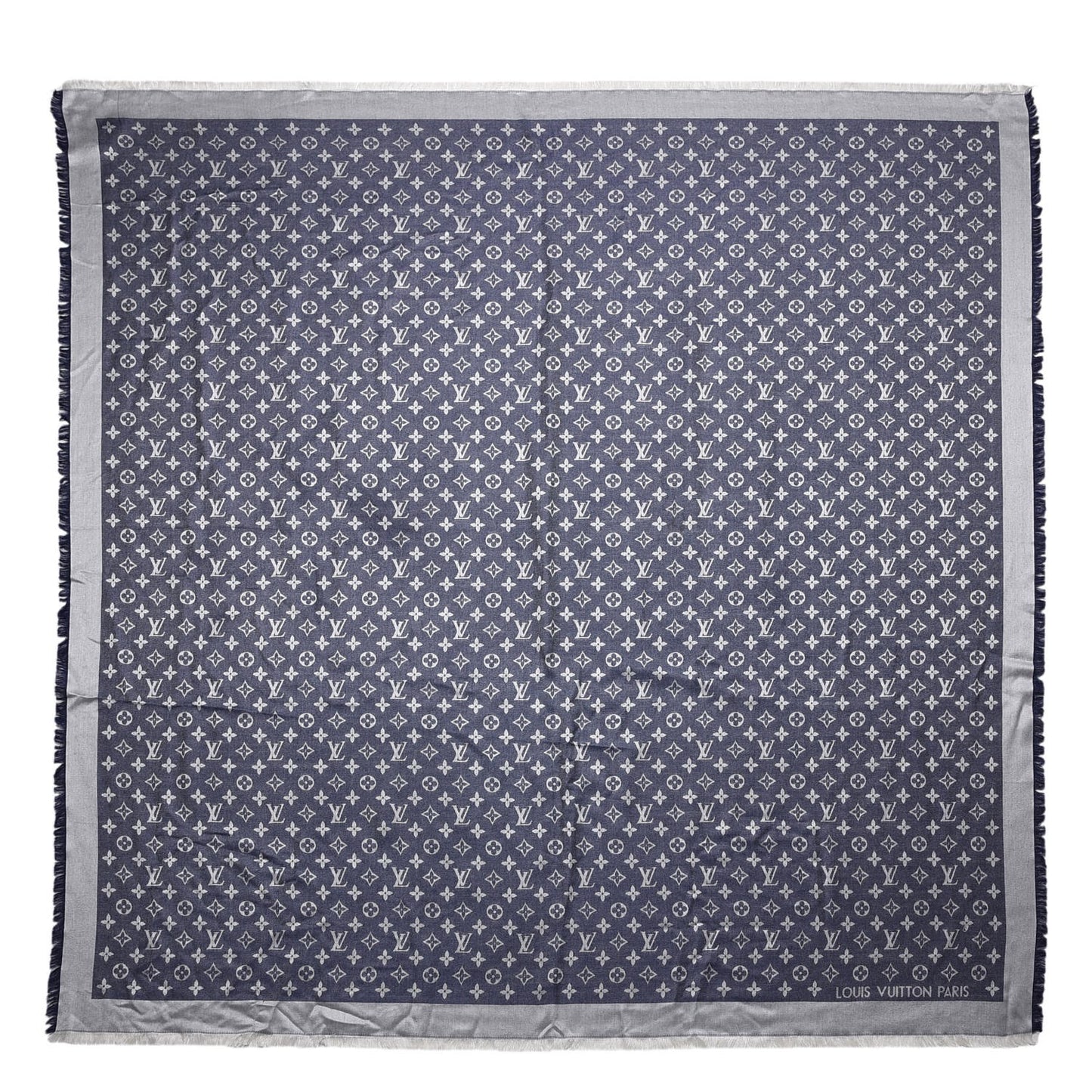 Silk Wool Monogram Denim Shawl Blue
