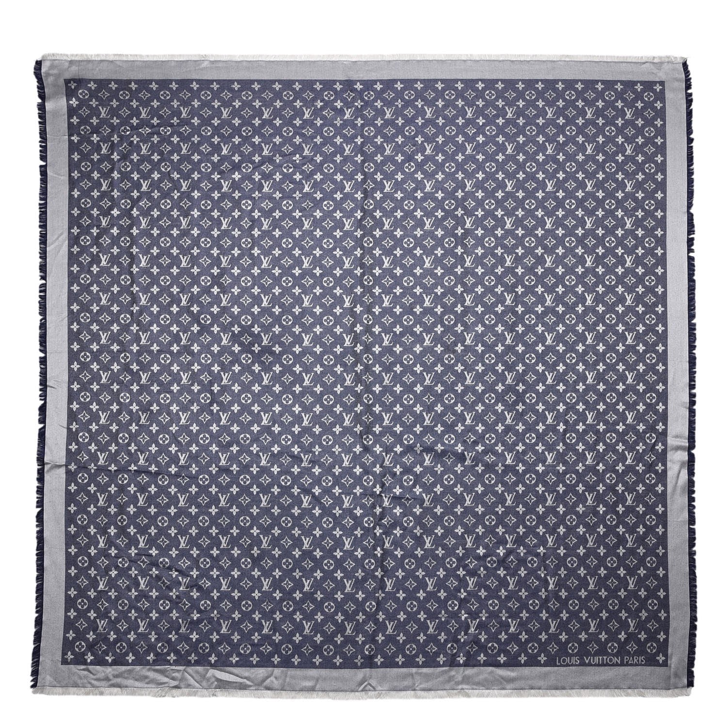 Louis Vuitton Silk Wool Monogram Denim Shawl Blue 1 of 6